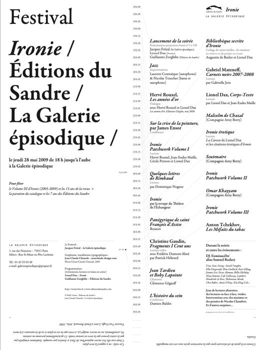 Programme du 1er Festival Ironie, 28 mai 2009