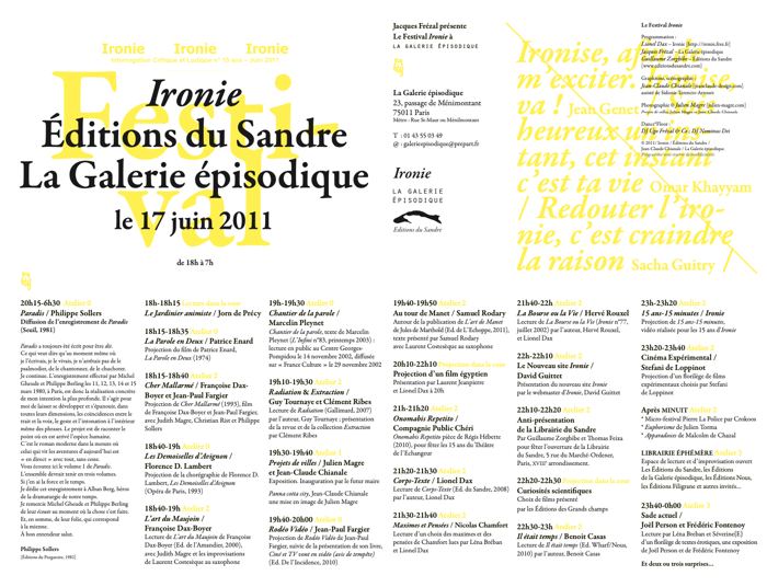 Programme du 2e Festival Ironie, 17 juin 2011